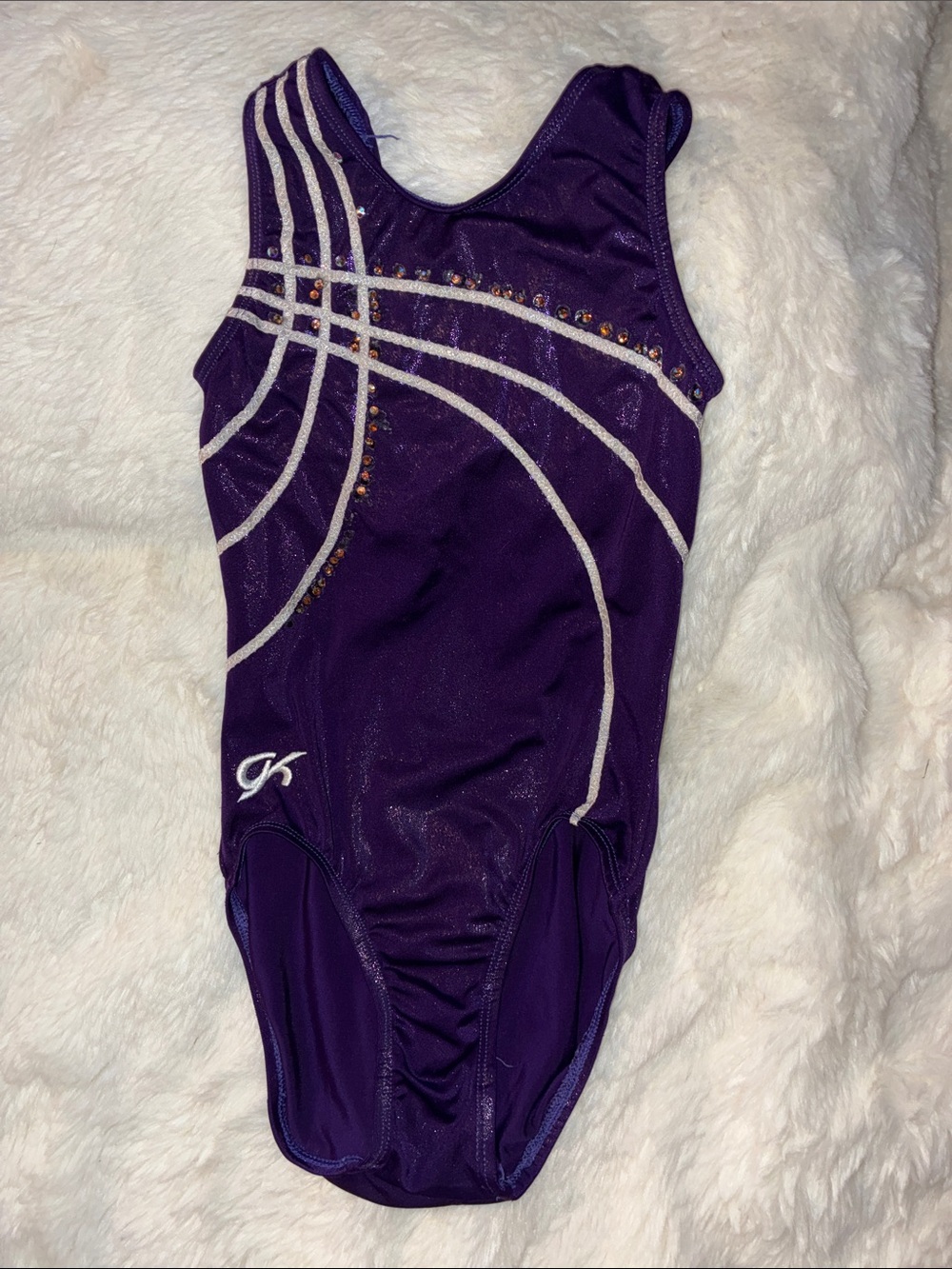Purple Leotard with White Accents and Rhinestones